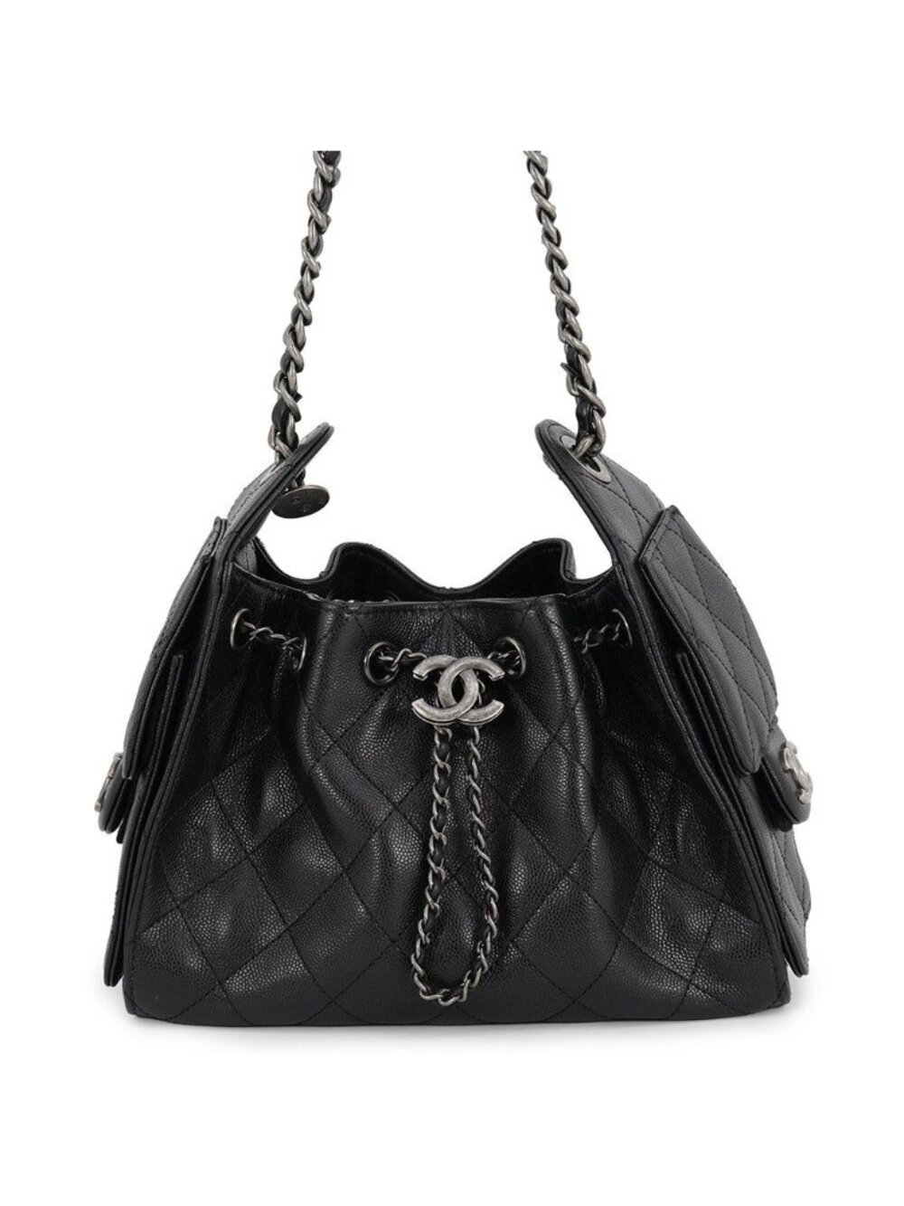 Chanel Chain Shoulder Bag 25 Mini CC Logo Caviar Leather Black